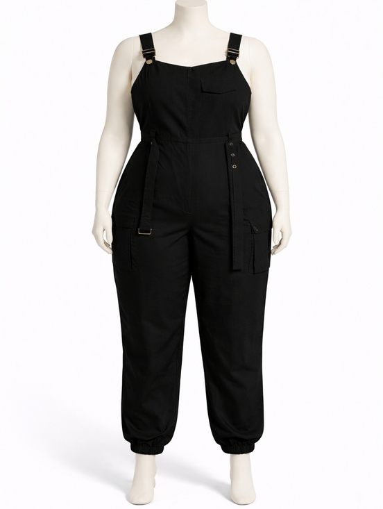 Pants - Black Utility Jumpsuit with Belt